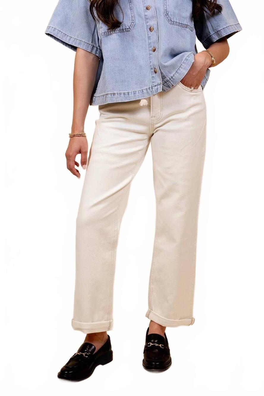 NEW VERVET BY FLYING MONKEY women's ray cuffed jeans in cream